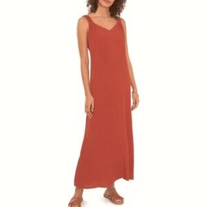 Vince Camuto Clip-Dot V-neck Boho Slit Sides Flowy Maxi Dress - S EUC Rust
